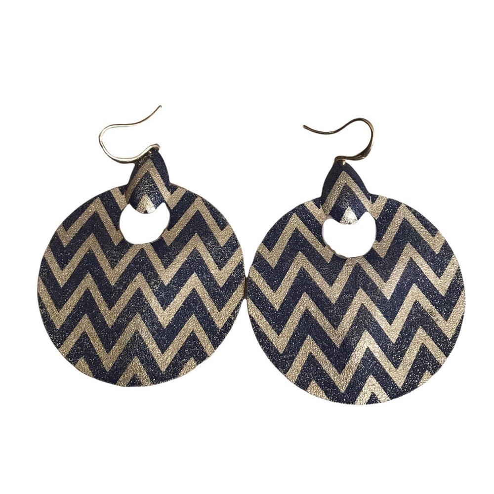 Black & Gold Chevron Print Glitter Earrings